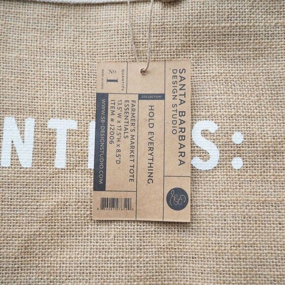 Santa Barbara Design Essentials: Wine Carbs Chocolate Burlap Market Tote Bag - Picture 4 of 6